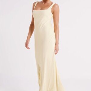 MESHKI Ensley Satin Maxi Dress Canary Yellow Size M